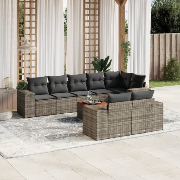 vidaXL sofasæt til haven 9 dele med hynder polyrattan grå