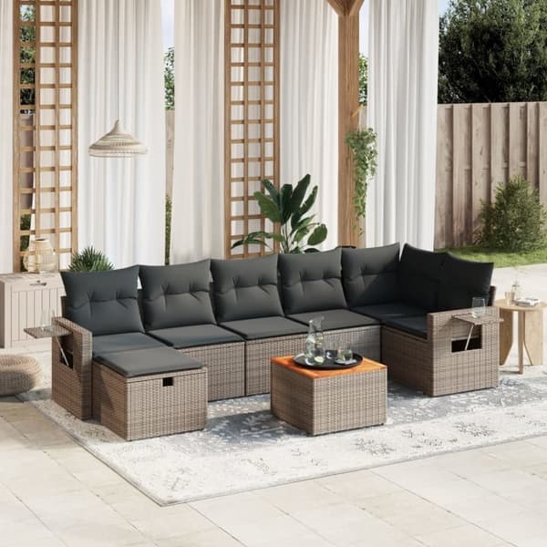 vidaXL sofasæt til haven 8 dele med hynder polyrattan grå