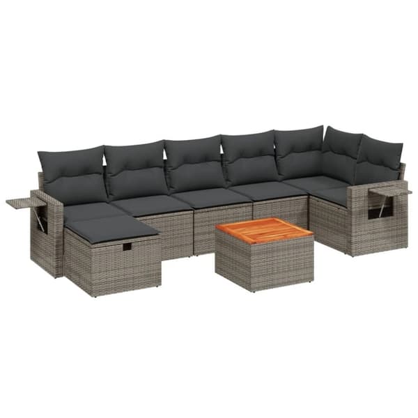 vidaXL sofasæt til haven 8 dele med hynder polyrattan grå