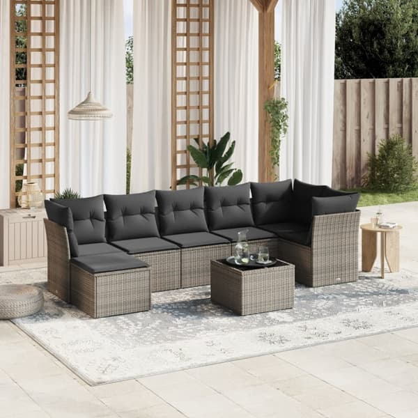vidaXL sofasæt til haven 8 dele med hynder polyrattan grå