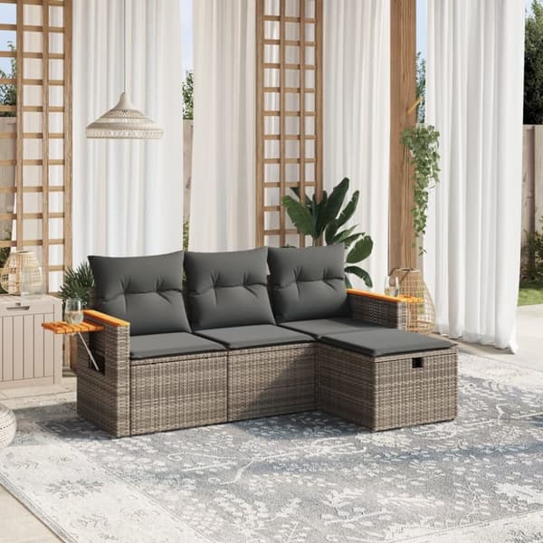 vidaXL sofasæt til haven 4 dele med hynder polyrattan grå