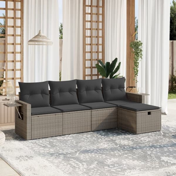 vidaXL sofasæt 5 dele med hynder polyrattan grå