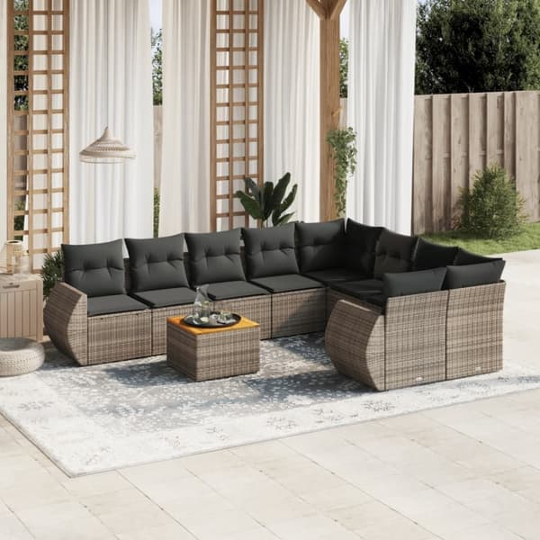 vidaXL sofasæt til haven 9 dele med hynder polyrattan grå