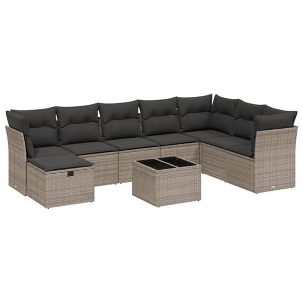 vidaXL sofasæt til haven 9 dele med hynder polyrattan grå