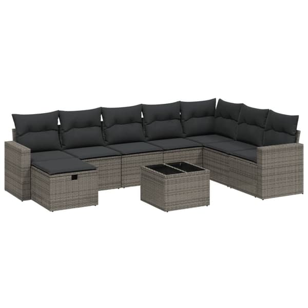 vidaXL sofasæt til haven 9 dele med hynder polyrattan grå