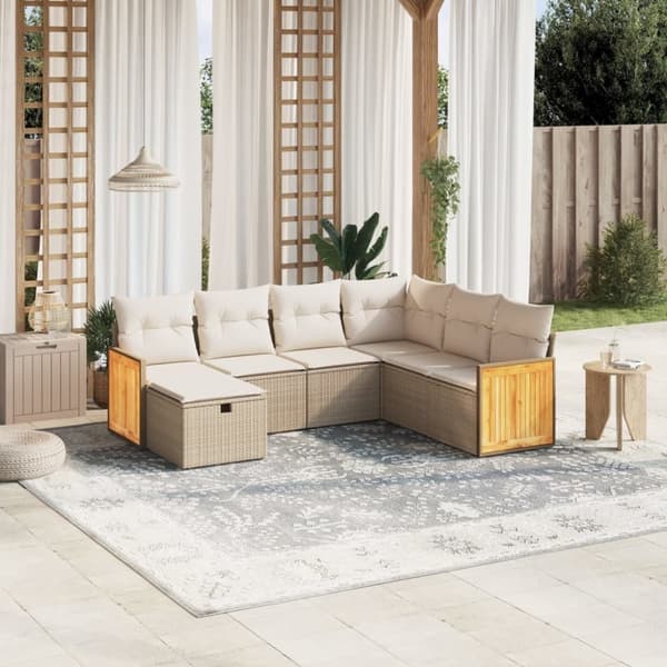 vidaXL sofasæt til haven 7 dele med hynder polyrattan beige