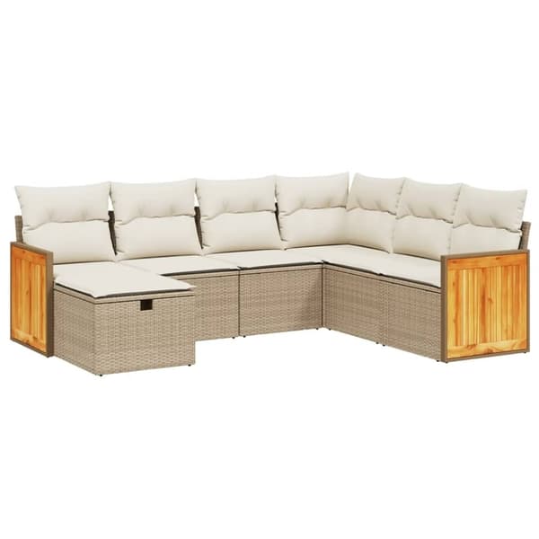vidaXL sofasæt til haven 7 dele med hynder polyrattan beige