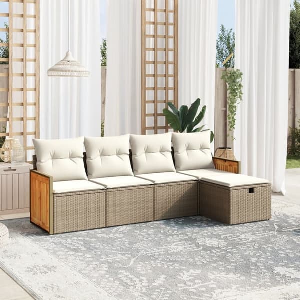 vidaXL sofasæt til haven 5 dele med hynder polyrattan beige