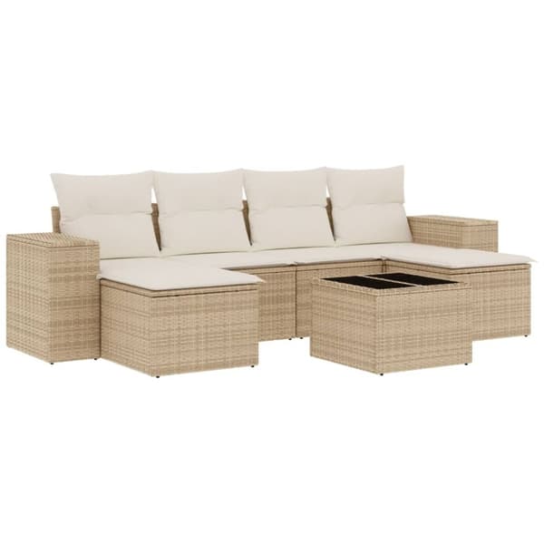 vidaXL sofasæt til haven 7 dele med hynder polyrattan beige