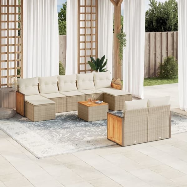 vidaXL sofasæt til haven 10 dele med hynder polyrattan beige