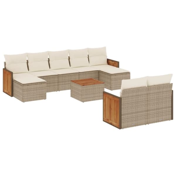 vidaXL sofasæt til haven 10 dele med hynder polyrattan beige