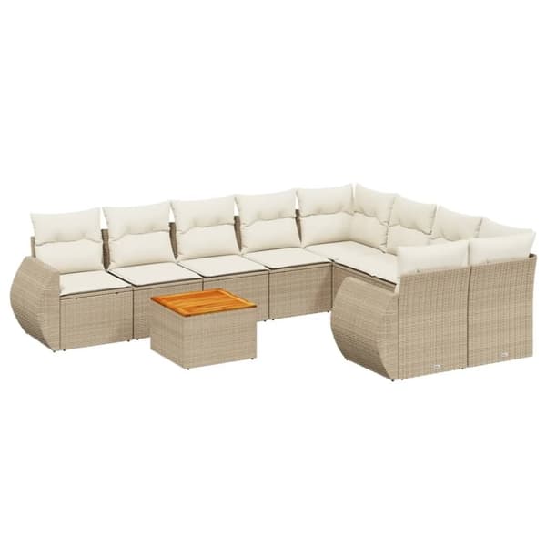 vidaXL sofasæt til haven 9 dele med hynder polyrattan beige