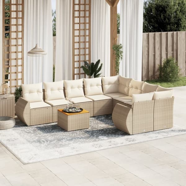 vidaXL sofasæt til haven 9 dele med hynder polyrattan beige