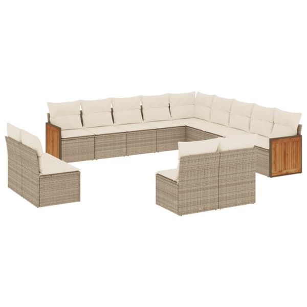 vidaXL Soffgrupp för trädgården med dynor 13 delar beige konstrotting