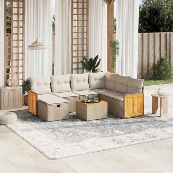 vidaXL sofasæt til haven 8 dele med hynder polyrattan beige