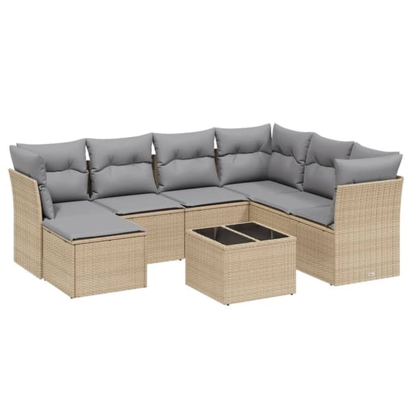 vidaXL havesofasæt 8 dele med hynder polyrattan beige