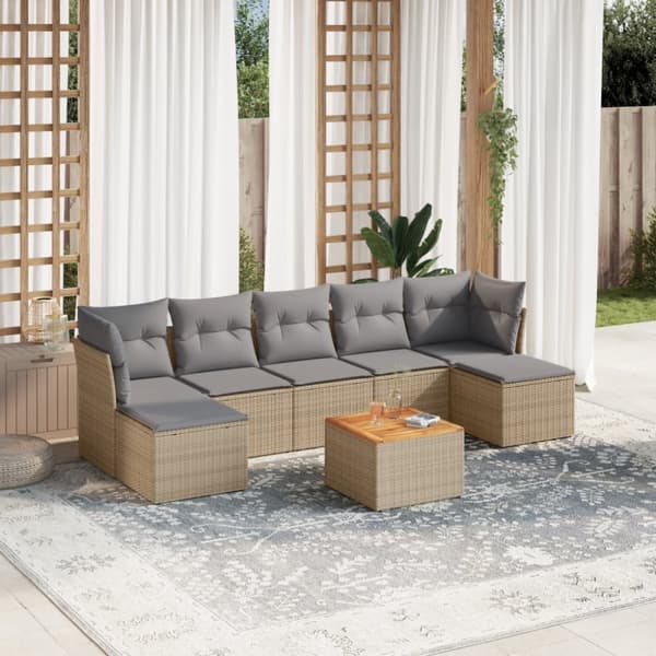 vidaXL havesofasæt 8 dele med hynder polyrattan beige