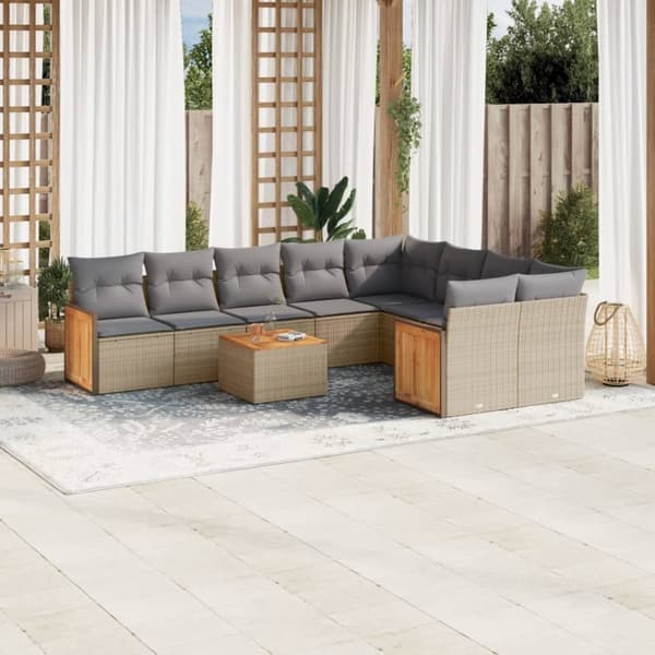 vidaXL sofasæt til haven 10 dele med hynder polyrattan beige