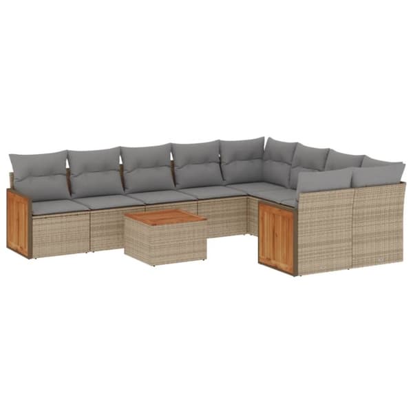 vidaXL sofasæt til haven 10 dele med hynder polyrattan beige