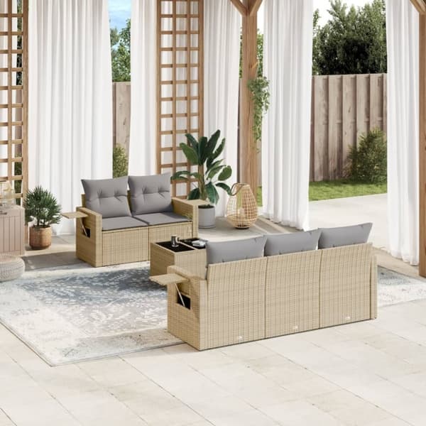 vidaXL sofasæt til haven 6 dele med hynder polyrattan beige