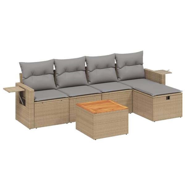 vidaXL havesofasæt 6 dele med hynder polyrattan beige