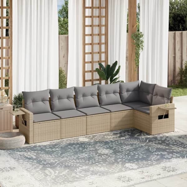 vidaXL sofasæt til haven 6 dele med hynder polyrattan beige