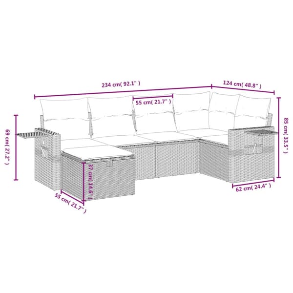 vidaXL havesofasæt 6 dele med hynder polyrattan beige