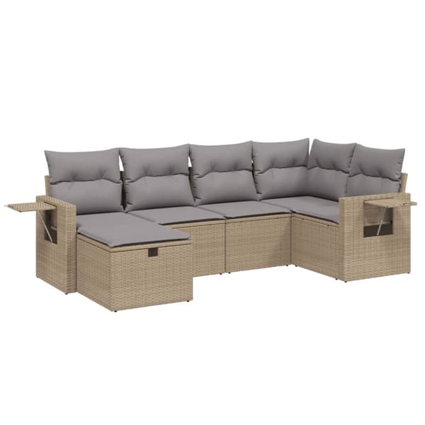 vidaXL havesofasæt 6 dele med hynder polyrattan beige