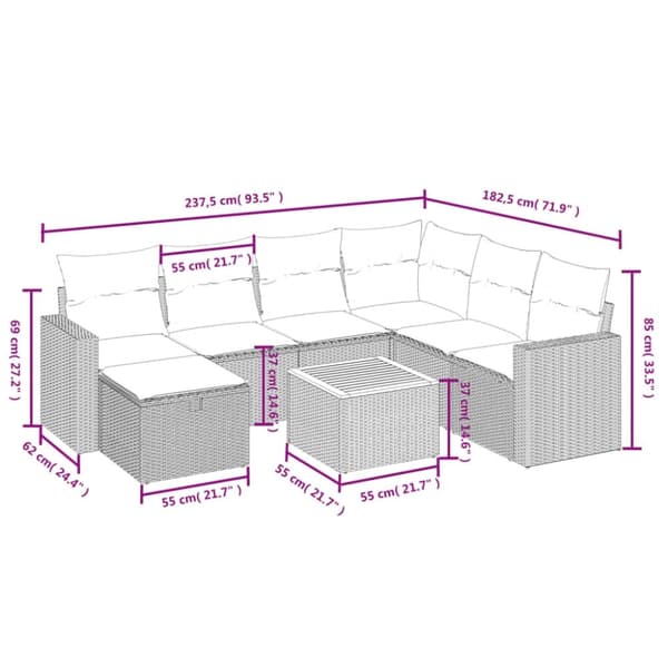 vidaXL havesofasæt 8 dele med hynder polyrattan beige