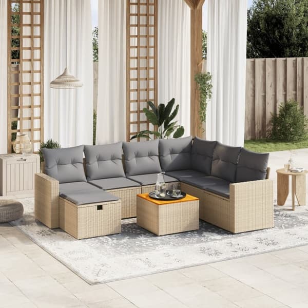 vidaXL havesofasæt 8 dele med hynder polyrattan beige