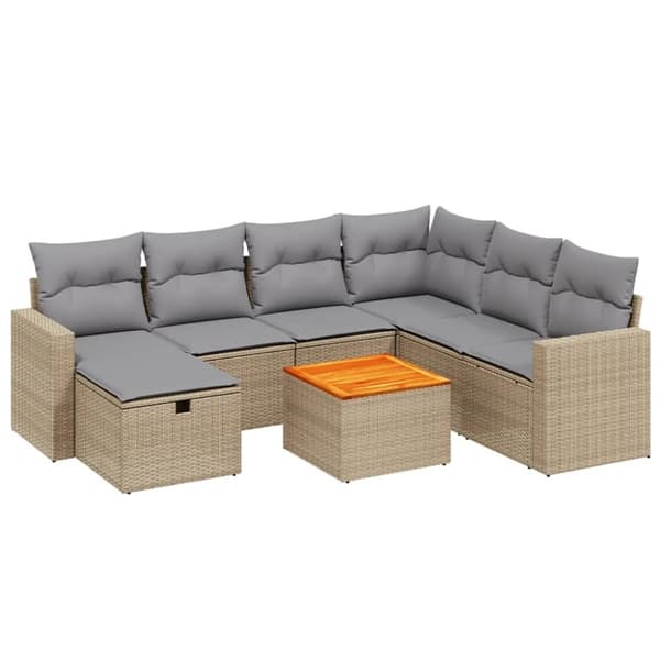 vidaXL havesofasæt 8 dele med hynder polyrattan beige