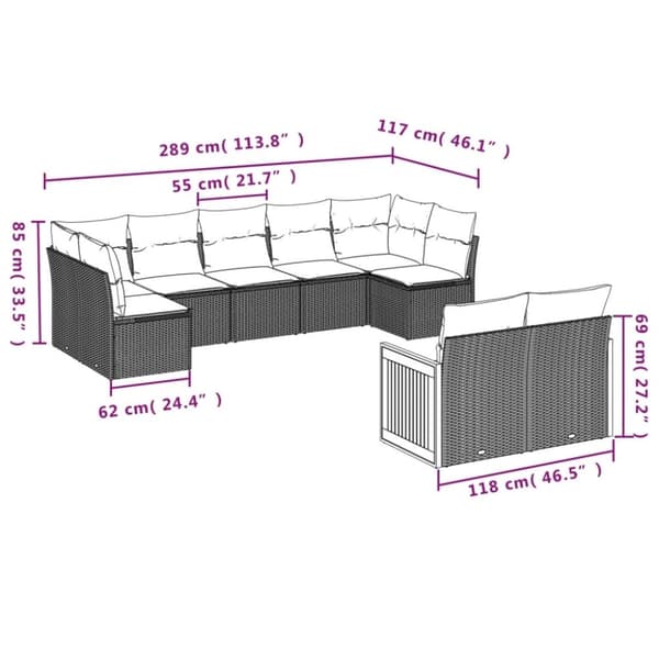 vidaXL sofasæt til haven 9 dele med hynder polyrattan beige
