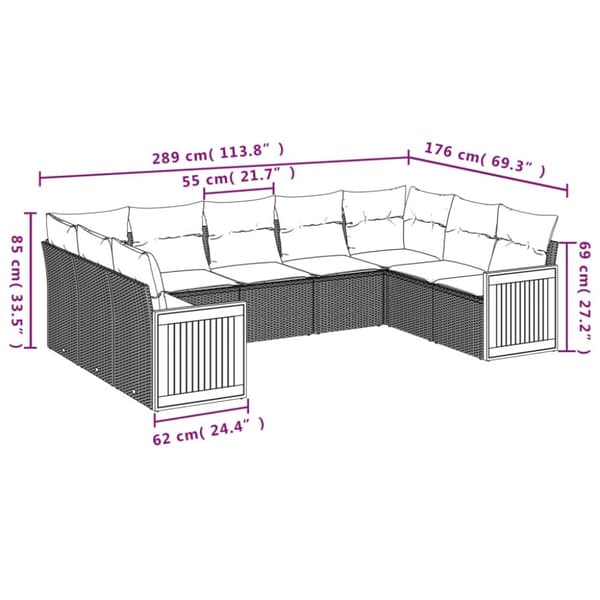 vidaXL sofasæt til haven 9 dele med hynder polyrattan beige