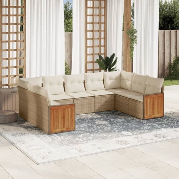 vidaXL sofasæt til haven 9 dele med hynder polyrattan beige