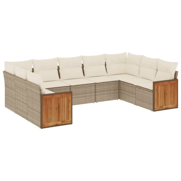 vidaXL sofasæt til haven 9 dele med hynder polyrattan beige