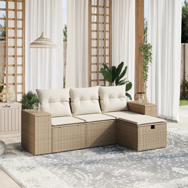 vidaXL sofasæt til haven 4 dele med hynder polyrattan beige