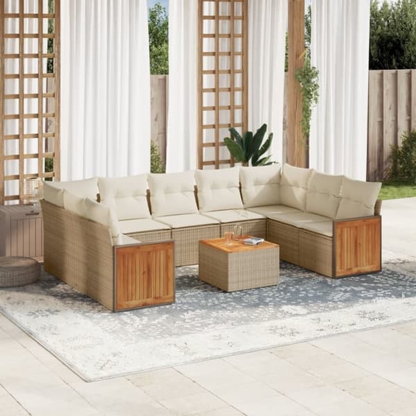 vidaXL sofasæt til haven 10 dele med hynder polyrattan beige