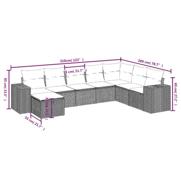 vidaXL sofasæt til haven 8 dele med hynder polyrattan beige