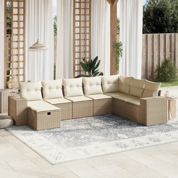 vidaXL sofasæt til haven 8 dele med hynder polyrattan beige