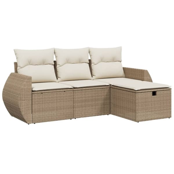 vidaXL sofasæt til haven 4 dele med hynder polyrattan beige