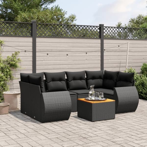 vidaXL sofasæt til haven 7 dele med hynder polyrattan sort