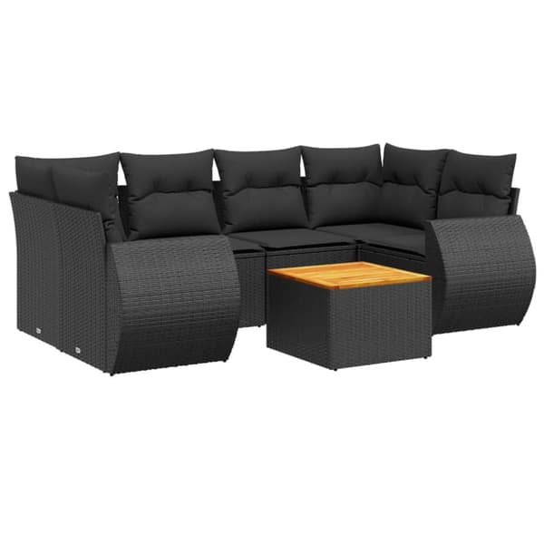 vidaXL sofasæt til haven 7 dele med hynder polyrattan sort
