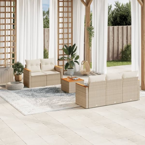 vidaXL sofasæt til haven 6 dele med hynder polyrattan beige