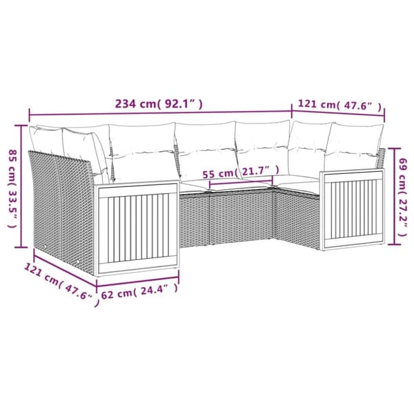 vidaXL sofasæt til haven 6 dele med hynder polyrattan beige