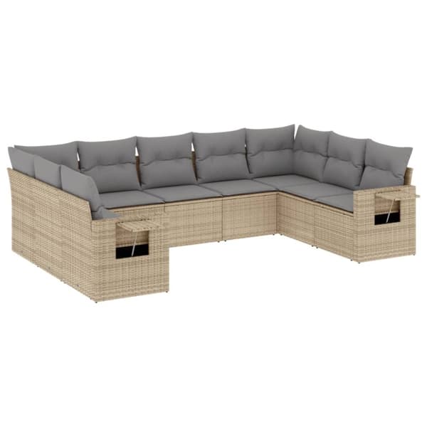 vidaXL sofasæt til haven 9 dele med hynder polyrattan beige