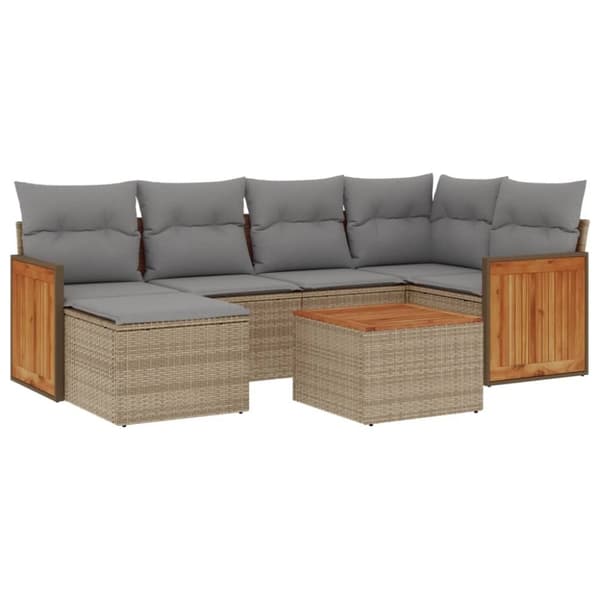 vidaXL sofasæt til haven 7 dele med hynder polyrattan beige