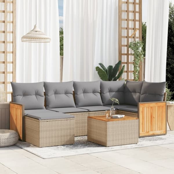 vidaXL sofasæt til haven 7 dele med hynder polyrattan beige
