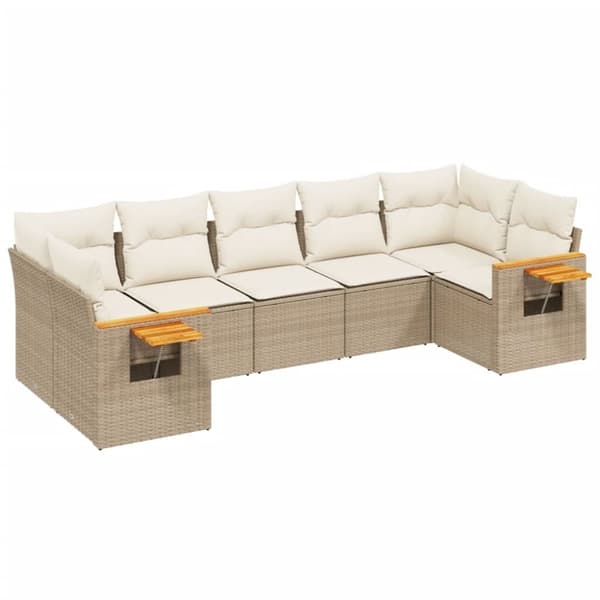 vidaXL sofasæt til haven 7 dele med hynder polyrattan beige