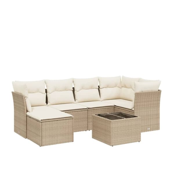 vidaXL sofasæt til haven 7 dele med hynder polyrattan beige