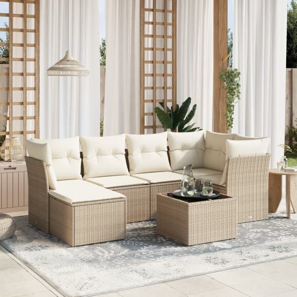 vidaXL sofasæt til haven 7 dele med hynder polyrattan beige